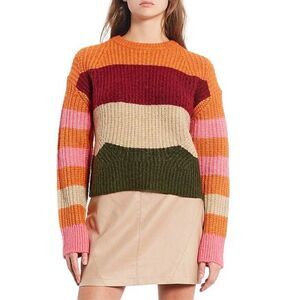 NWT GB Sweater Women's Multicolor Size XL Striped Knit Crewneck Pullover Orange